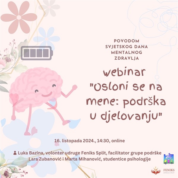 Studentsko savjetovalište vas poziva na na webinar povodom obilježavanja Svjetskog dana mentalnog zdravlja